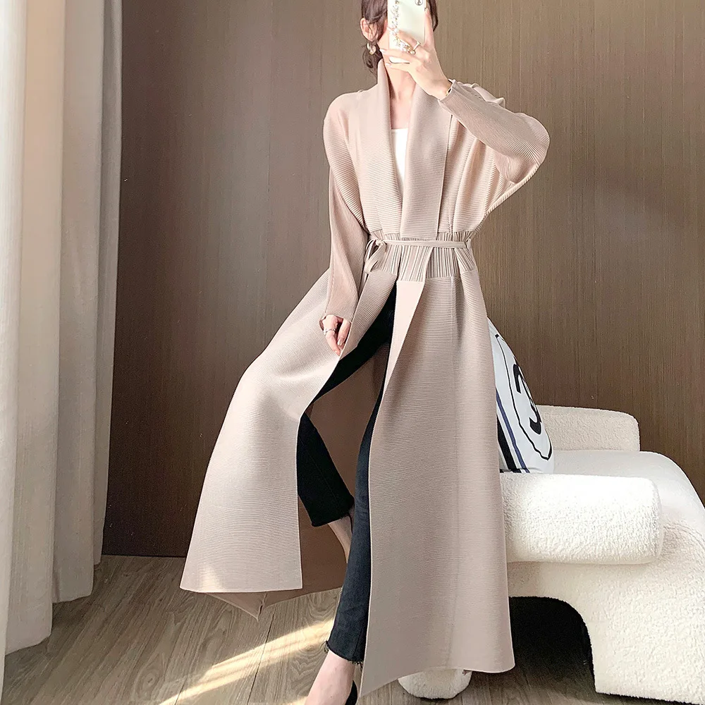 

Miyake Original Pleated Coat Women's Women's Coat Lengthened To The Ankle Trench Coat Long Women's High-class Sense of Long Robe