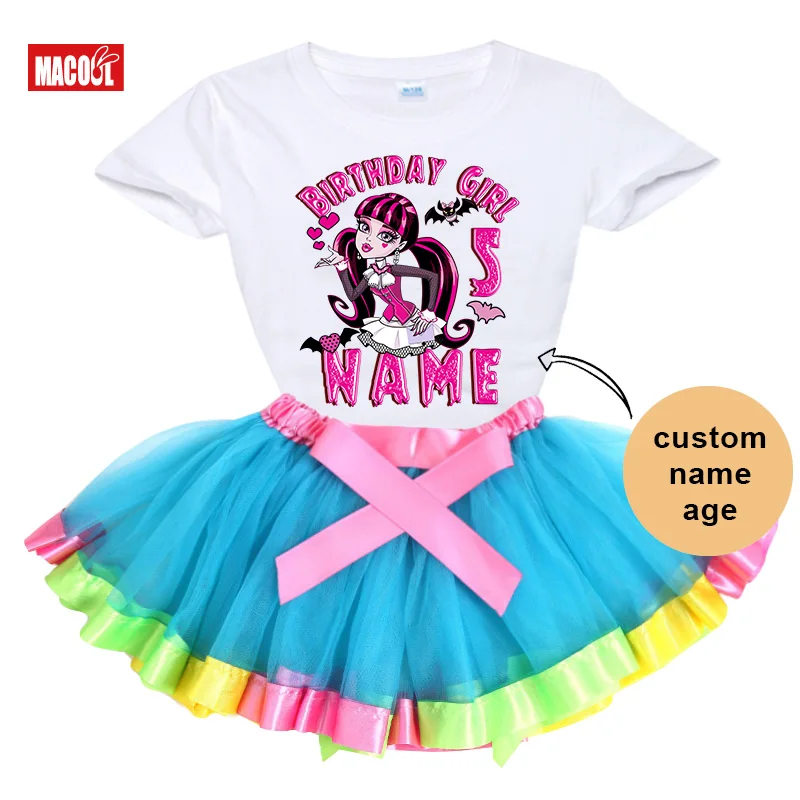 thumbnail image 1 of Conjunto de tutú y vestido para cumpleaños de niñas, traje de fiesta de cumpleaños de Monster High Boll, vestido ligero para fiesta de niñas, falda de 5 años, manga larga, 1 of 5