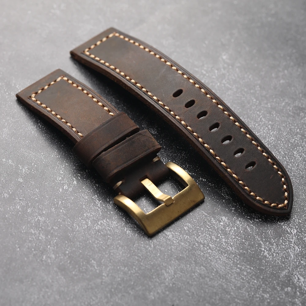 Handmade Crazy Horse Leather Men's Rugged Bracelet with Copper Buckle