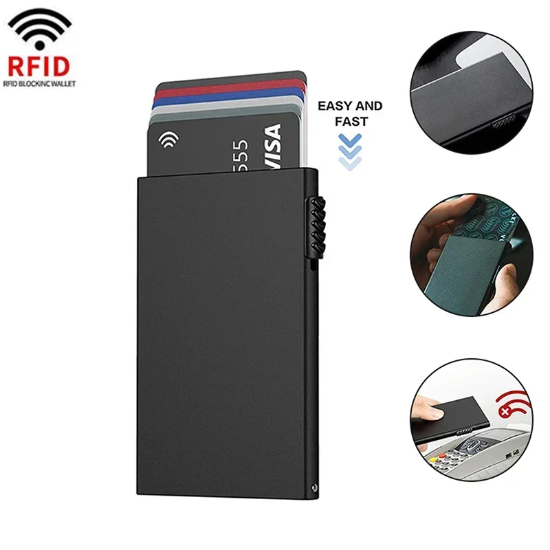 RFID Secure Pop-Up Slim Credit Card Holder Wallet - Minimalist Black Metal Design
