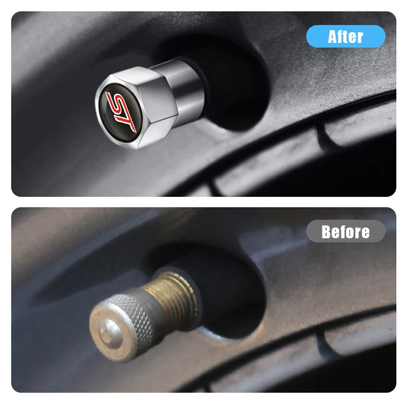 Tire Valve Caps 4pcs Car Wheel Tire Valve Stem Caps Airtight Cover For Ford St Line Focus X 2 3 Mondeo Fiesta Kuga Mk2 Mk3 Mk4 Auto Accessories
