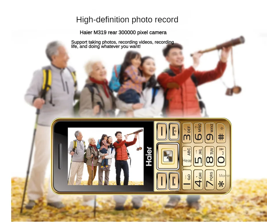 Haier M319 Push Button Mobile Phone Metal Frame 2.4" Dual Sim Bluetooth Flashlight MP3 Radio Camera BigHorn Cheap Cellphone 2