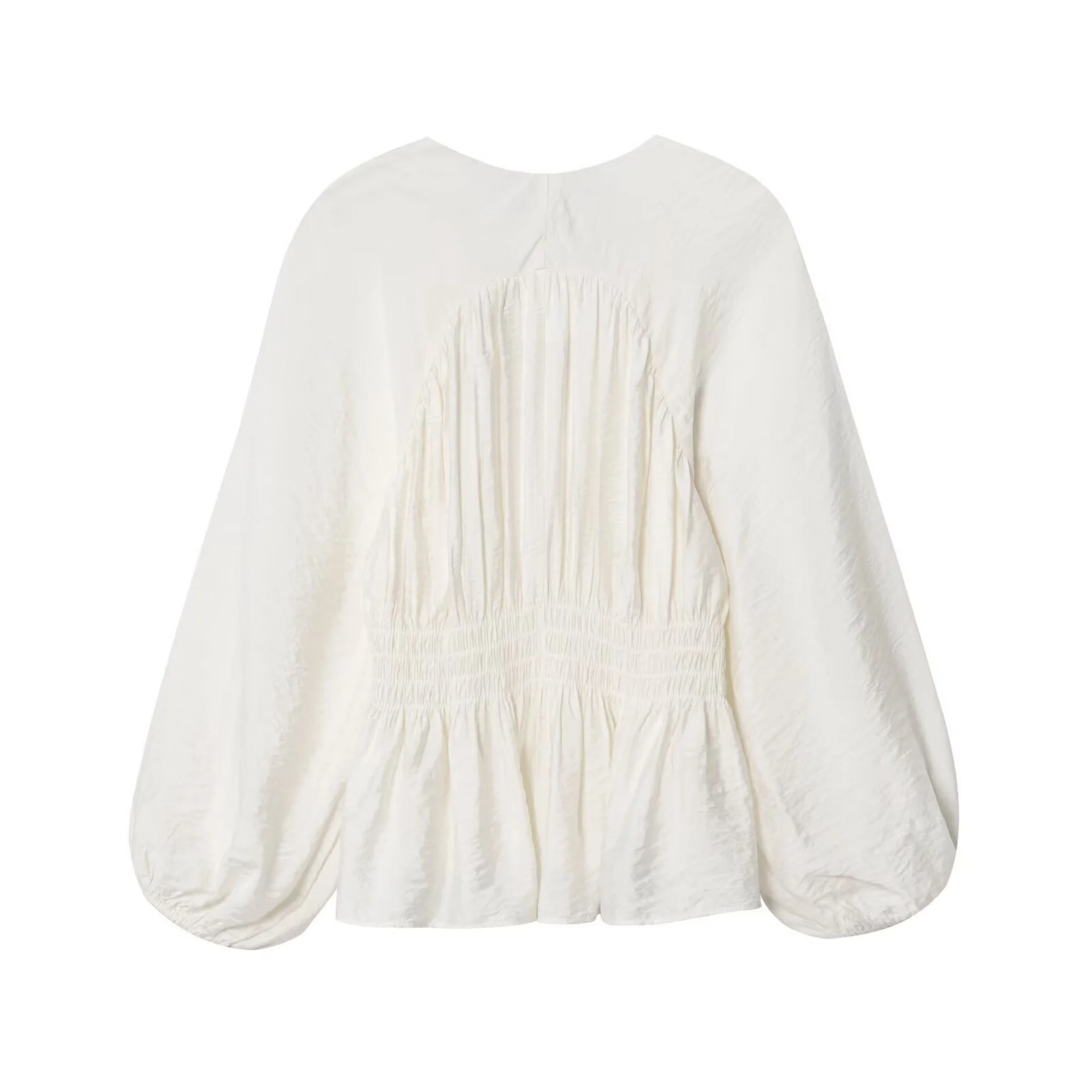 2025 Autumn Women's Casual Fashion Simple Blouse Temperament Versatile V-Neck Drawstring Design Pleated Long Sleeves Shirt Top