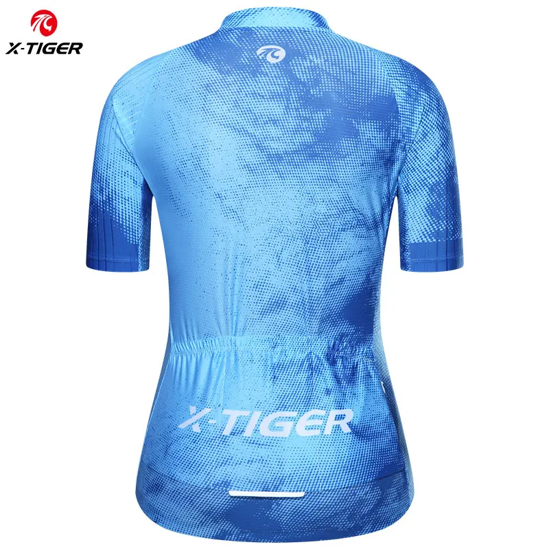 X-TIGER Cycling Jersey Slim Fit SPF 50+ Women Fashion Bike Jersey Pro Team Cycling Shirt Ink Splash Style