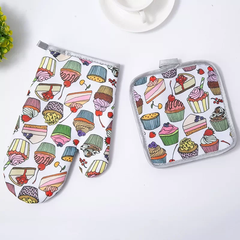 

New Baking Insulation Gloves for BBQ or Kitchen Microwave Glove Dessert Potholder Mat Cotton Oven Mitts Potholder Pad