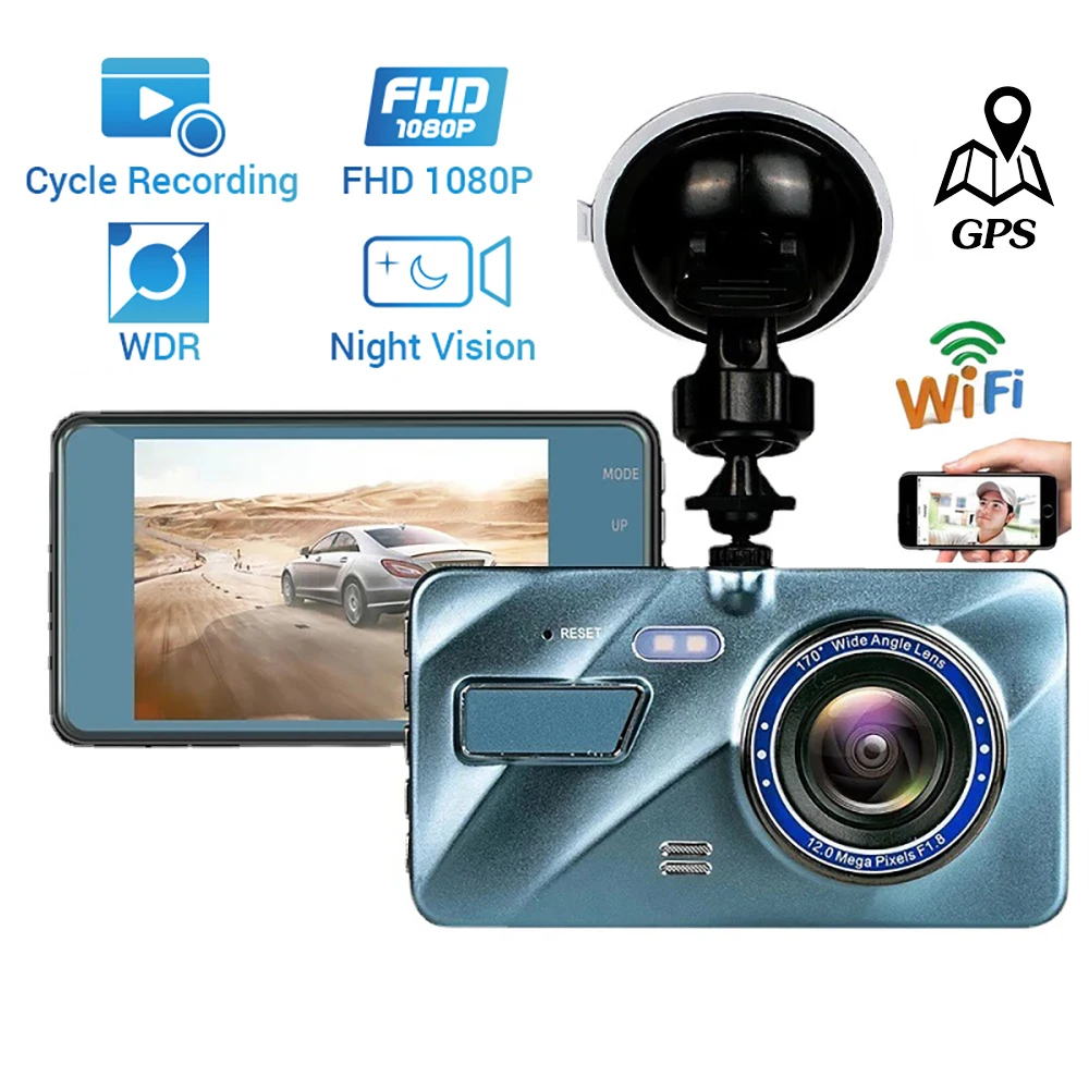 

Автомобильный видеорегистратор, Wi-Fi, 4,0 дюйма, Full HD, 1080P