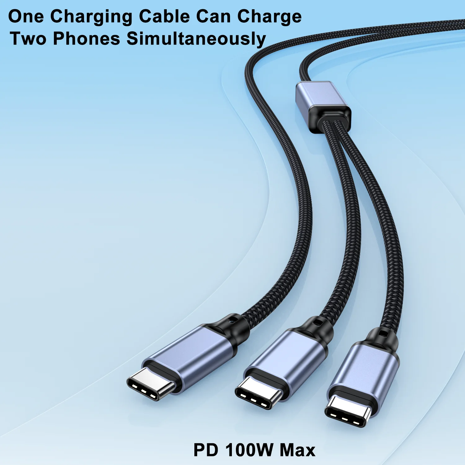 100W 2 in 1 USB-C to USB-C PD 고속 충전 아이폰 15/16Pro 삼성 화웨이 노트북 5A USB 듀얼 타입-C 데이터 케이블