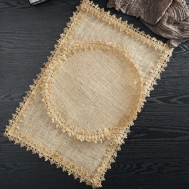 

Vintage Jute Table Mat Placemat Food Shooting Plating Props Tassel Table Mat Napkin Mat Photography Props