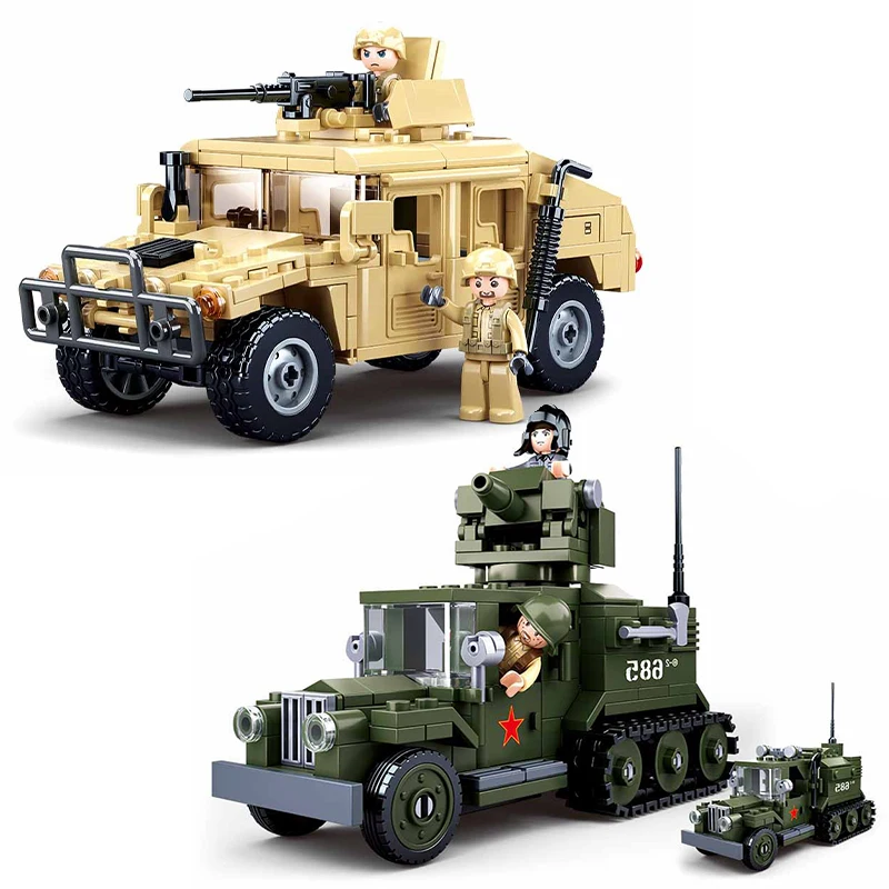 

Sluban WW2 Military Hummer H2 Army Assault Vehicle Model Building Block Classics World War Weapons Car Brick Boy Friend Toy Gift