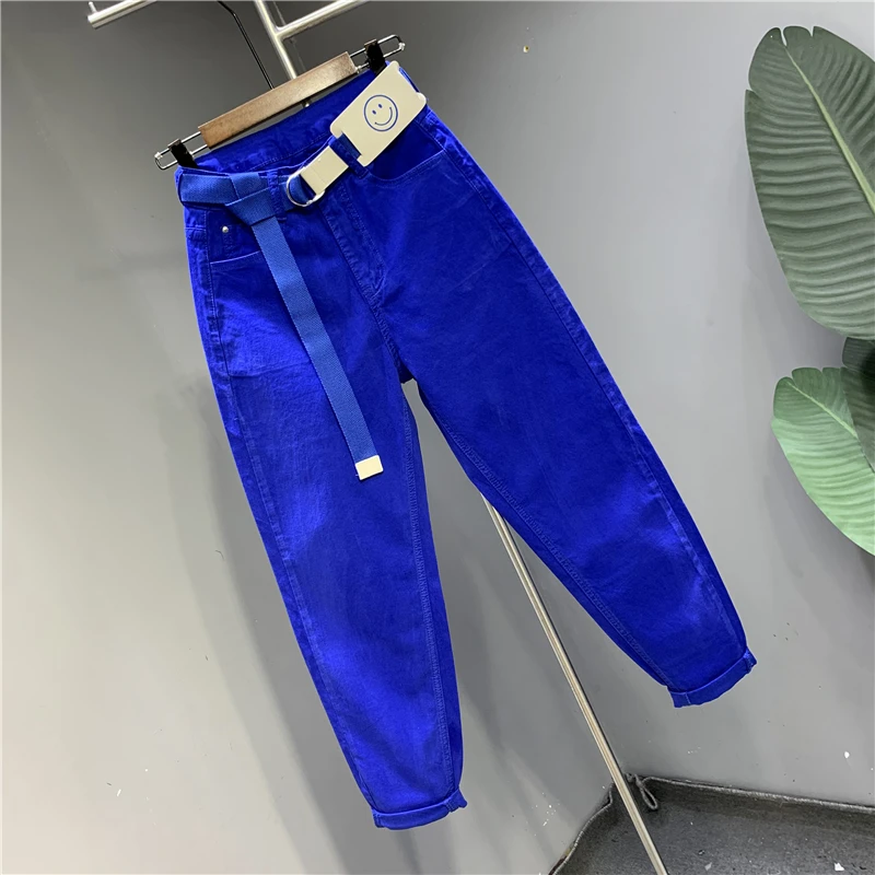 Fashion Blue Harem Jeans 2024 Spring and Summer New High Waist Washed Streetwear Slimming Skinny Daddy Pants Women's Pants
