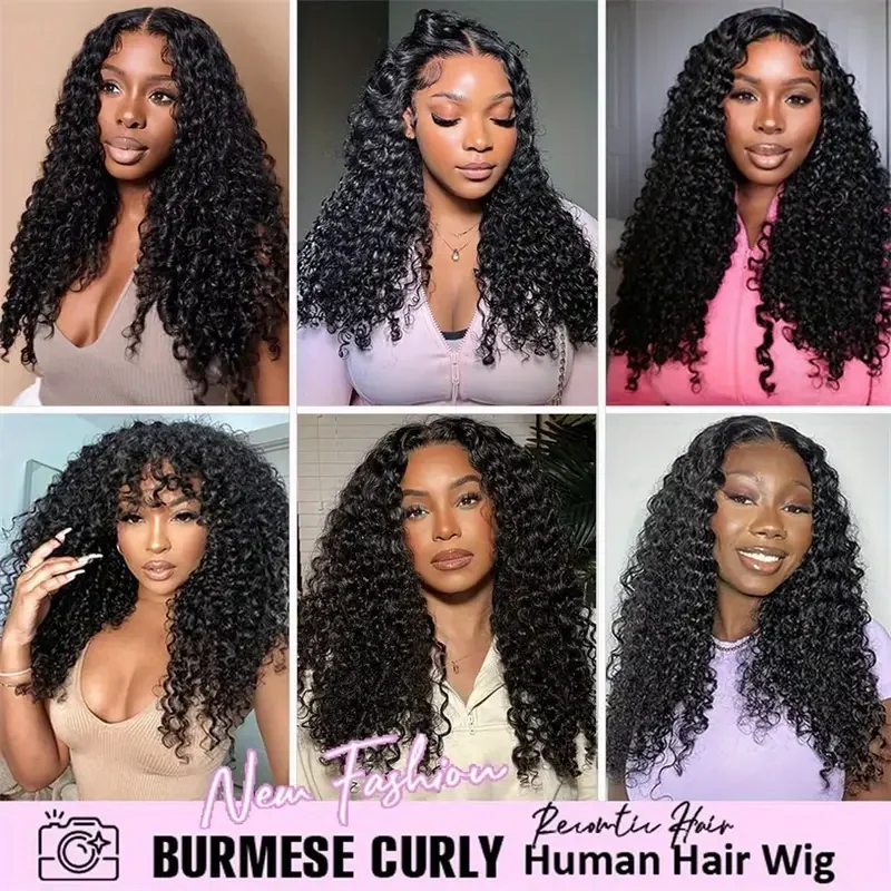 7x6 Burmese Curly Human Hair human Hair Wigs13x4 13X6 Hd Transparent Lace Front Wig Vietnamese Raw Human Hair 180% 200% Density 6