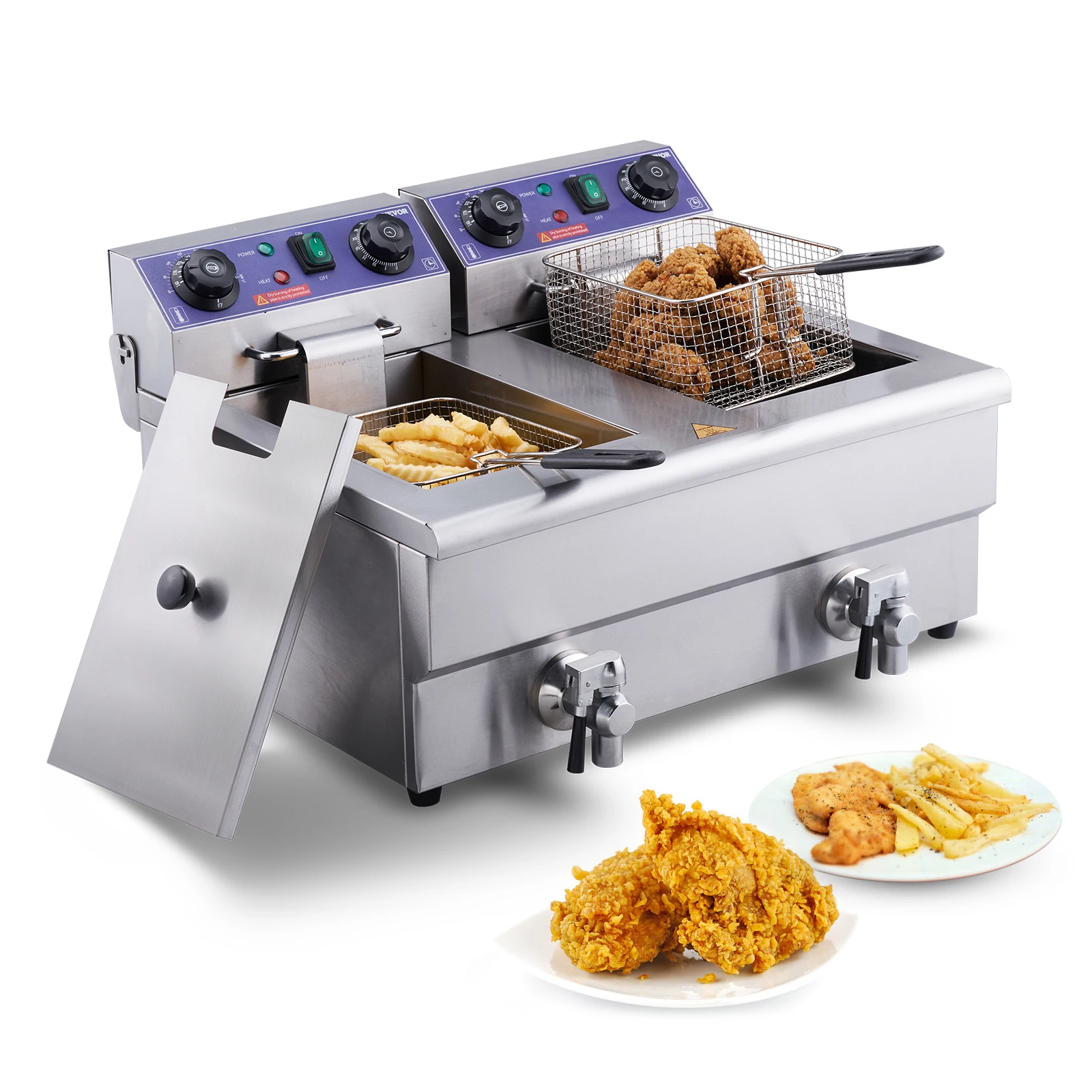 Deep Fryer VEVOR 12L 5000W Electric Deep Fryer w/Dual Removable Tanks Commercial Countertop Fryer for Chicken French Fries Frying Chips