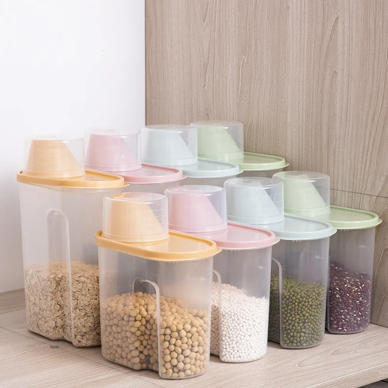 Rice Bucket With Measuring Cup, Large Capacity Cereal Container,  Moisture-proof Insect-proof Sealed Storage Containers For Rice, Cereals,  Grains, Flours, Pet Food, Household Airtight Rice Dispenser, Food Storage  Jar, Home Kitchen Supplies 