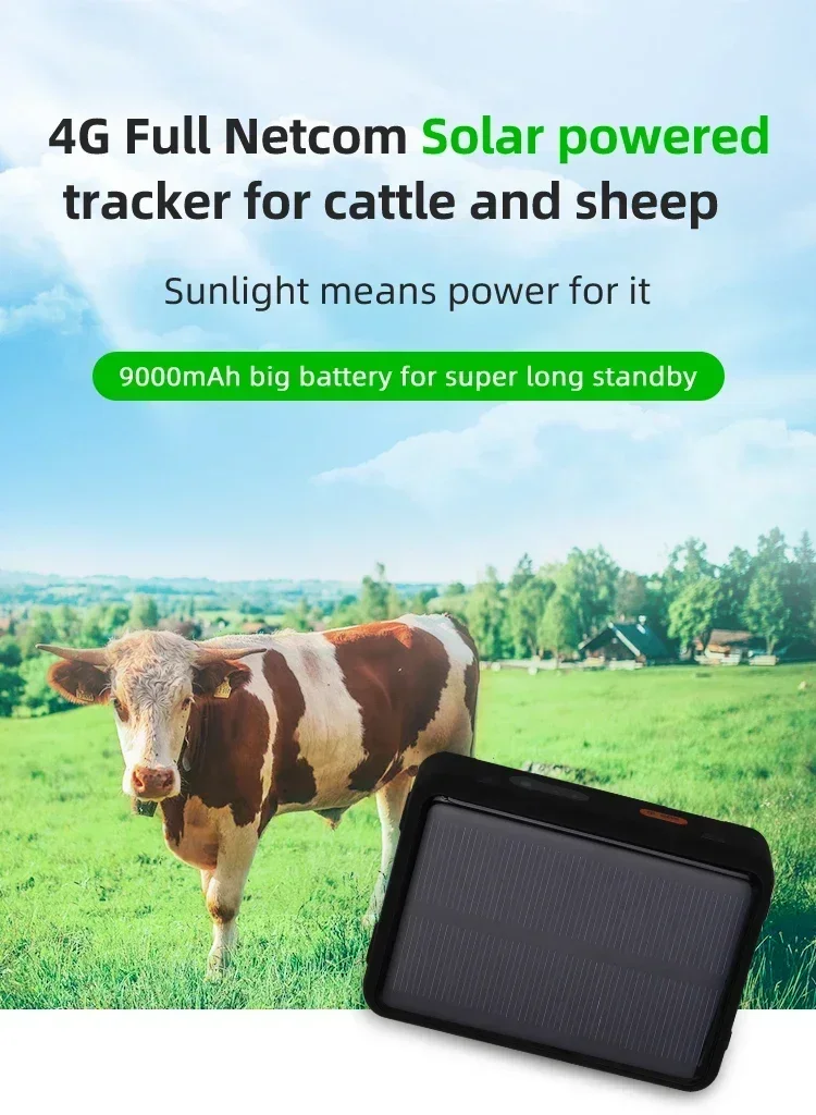 RF-V44 Solar GPS Tracker 4G/3G/2G Real-time GPS Tracker Anti-remove SOS Alarm 9000mAh Battery for Sheep Cow Cattle Waterproof