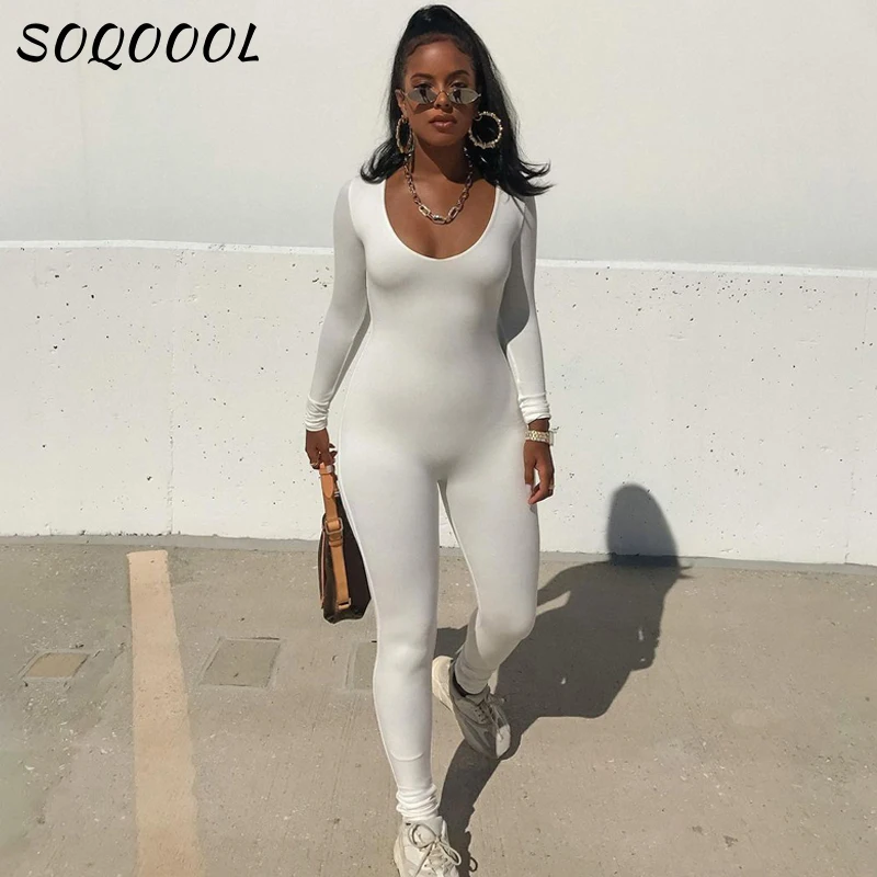 

Sexy Tight Fitting Woman Jumpsuit Solid Color Long Sleeve Overalls Black Casual One Piece for Women Party Club Streetwear Outfit