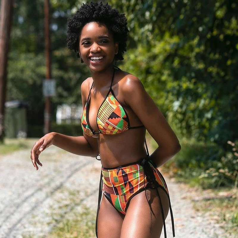Conjunto de Bikini de estilo africano para mujer, traje de baño de cintura  alta con realce, ropa de playa, traje de baño de estampado de  tótem|Conjunto de bikini| - AliExpress
