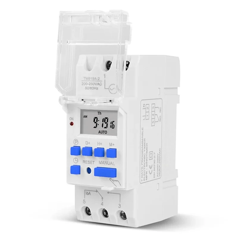 N15R-Programmable Digital Time Switch Relay Timer Control AC 220V 16A Din Rail Mount TM919A Timer Switch