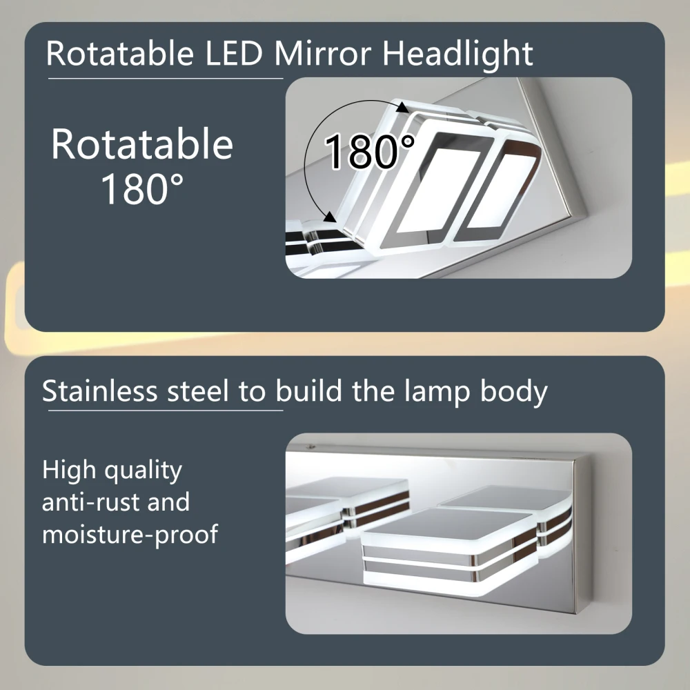 LED Modern Chrome Makeup Light, 6-Lights Acrylic Chrome Makeup Mirror Light Mirror Light Bathroom Vanity