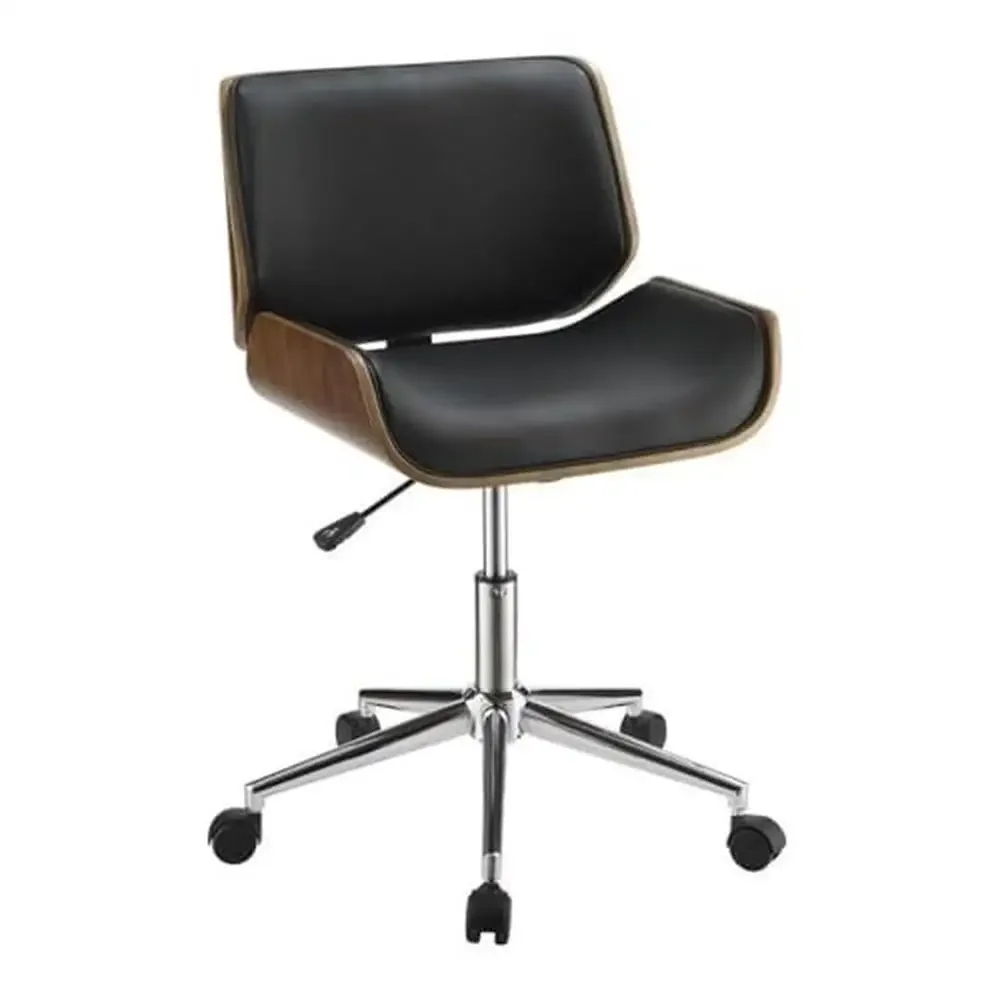 Office Furniture Set Desk Chair Bookcase Cappuccino Finish Wood Faux Leather Contemporary Design Storage Drawer Keyboard Drawer 4