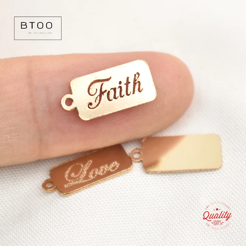 14K Gold Filled Faith Love Single Hole Bar Connector Charm For Jewelry Making Supplies Bracelet Charm Earring Charm Necklace