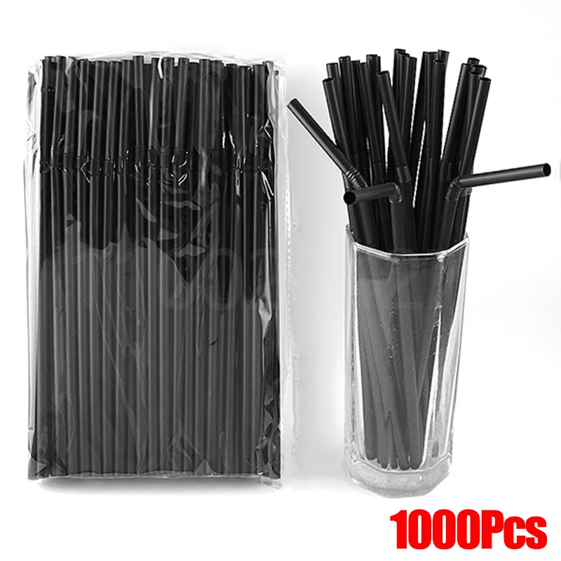 100pcs Black Plastic Straws Drinking Disposable Rietjes 21cm Long