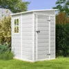 5x4 FT Outdoor Storage Shed, Resin Storage Shed with Floor & Lockable & Window Door for Patio Furniture,Garden Tools and Bicycle 2