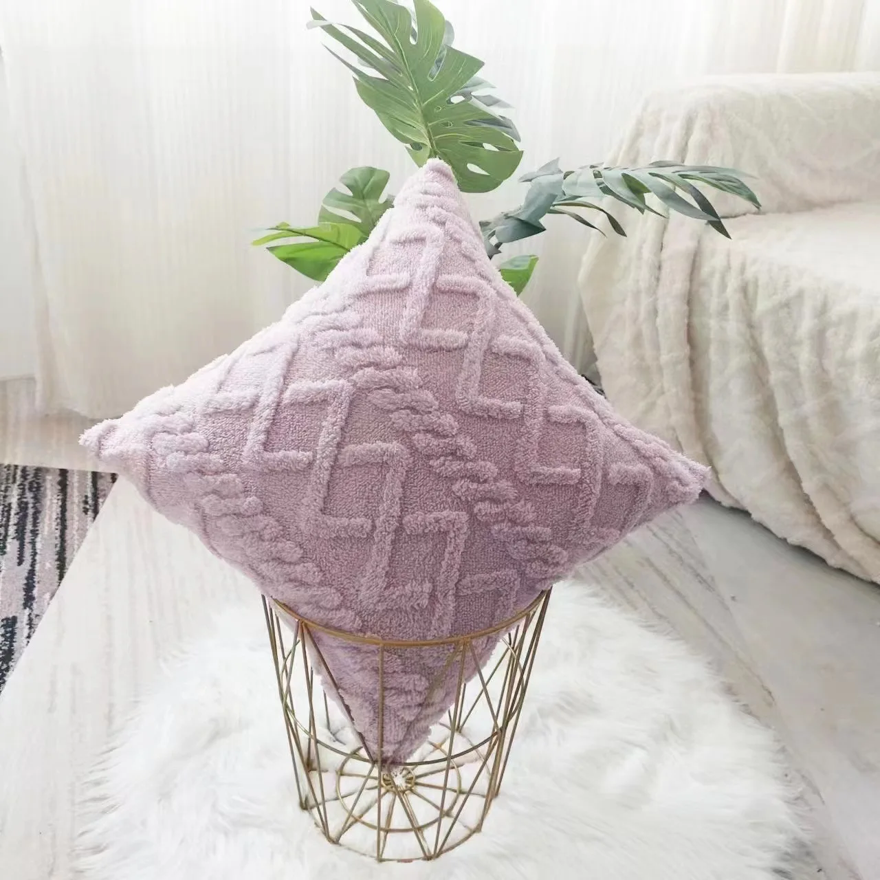 thumbnail image 1 of Cabecero de sofá con diseño de explosión de viento nórdico, color liso, almohada de felpa de jacquard, almohadas geométricas, cojín, 1 of 5