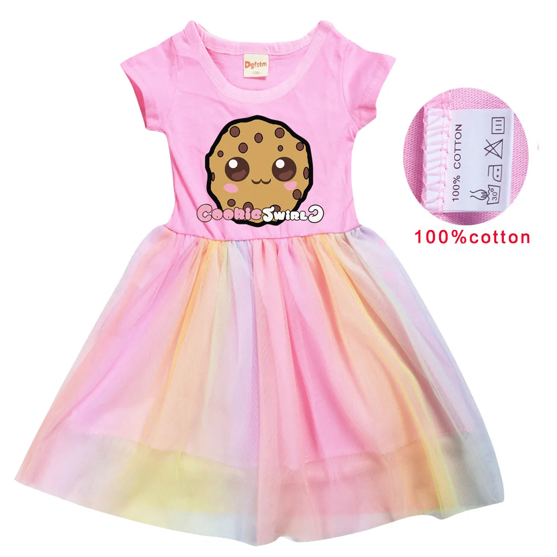 

Cookie Swirl C Clothes Kids Short Sleeve Casual Dresses Toddler Girls Rainbow Birthday Party Dress Baby Sequin Vestidos