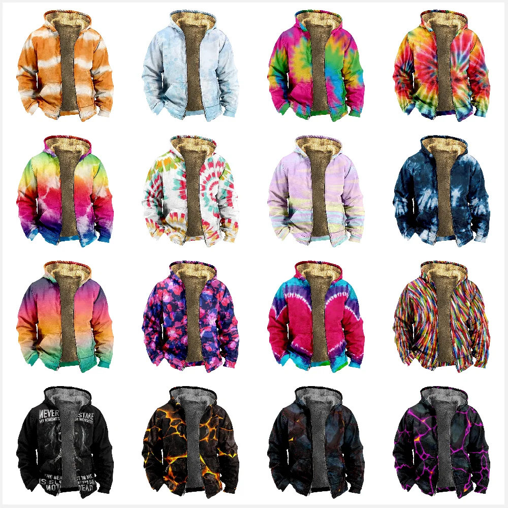 

New Tie Dyed Cotton Coat Hooded Sweater Casual Print Long Sleeve Zipper Sweater Thick Cotton Coat Winter Style