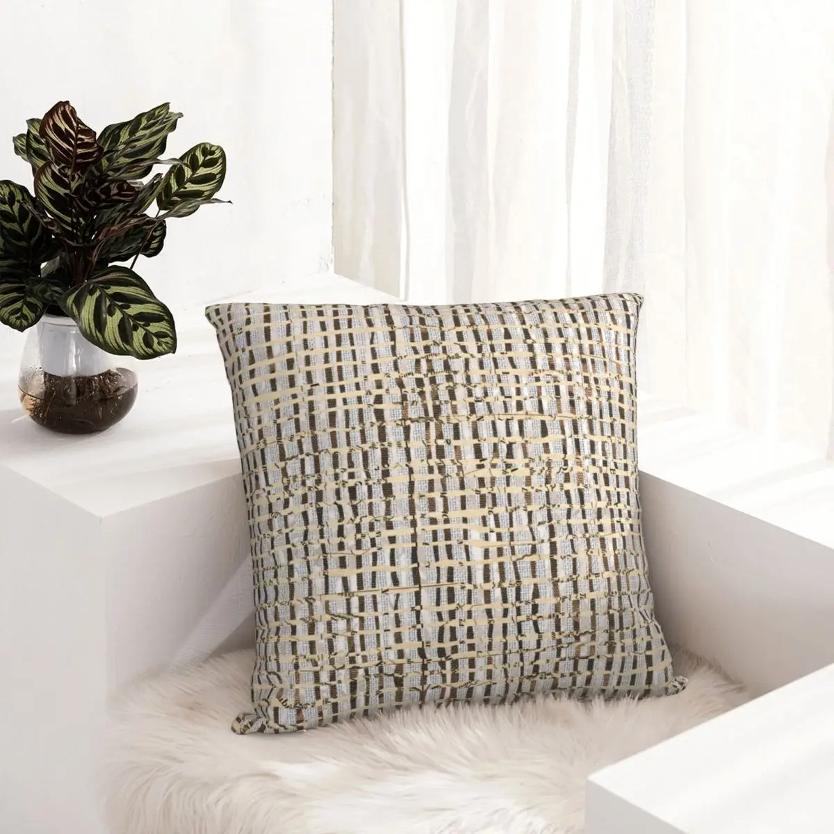 

Woven Pattern Gray Brown Pillowcase Printed Polyester Cushion Cover Decorative Pillow Case Cover Home Zippered 45*45cm