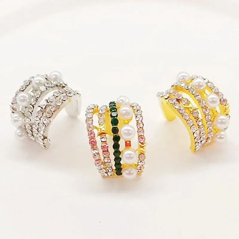 New Fashion Double Layer Pearl Clip Earrings for Women Girls Luxury Zircon Ear Cuff Clip Without Pierced Ear Cuff Jewerly