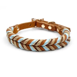 Premium Braided Leather and Nylon Rope Dog Collar - Durable and Stylish for Puppies and Large Dogs (Sky - blue)