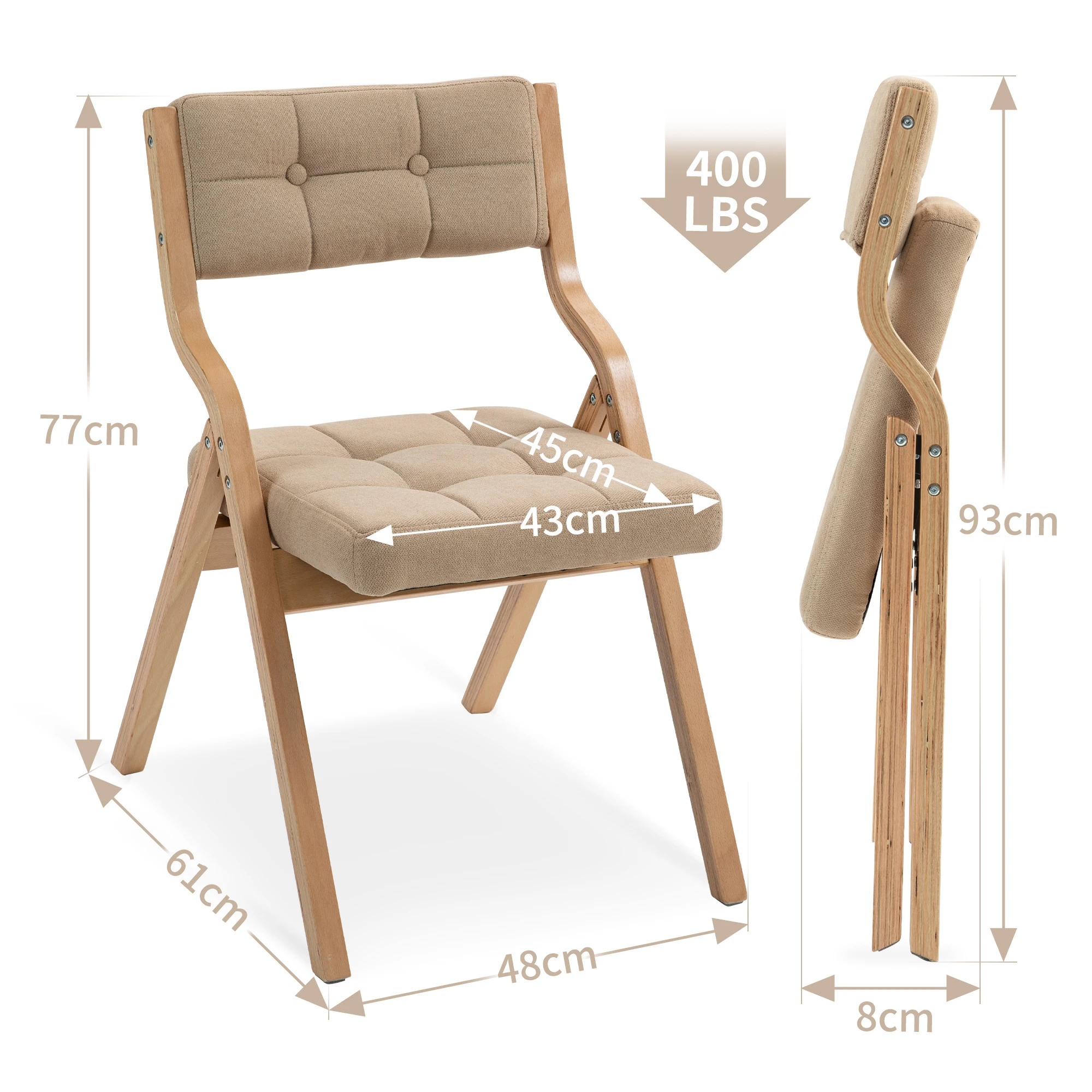 Klappstühle mit Kissen, gepolsterte Klappstühle aus Holz, 2er-Pack, tragbarer und zusammengebauter Klapp-Esszimmerstuhl – Detail 6