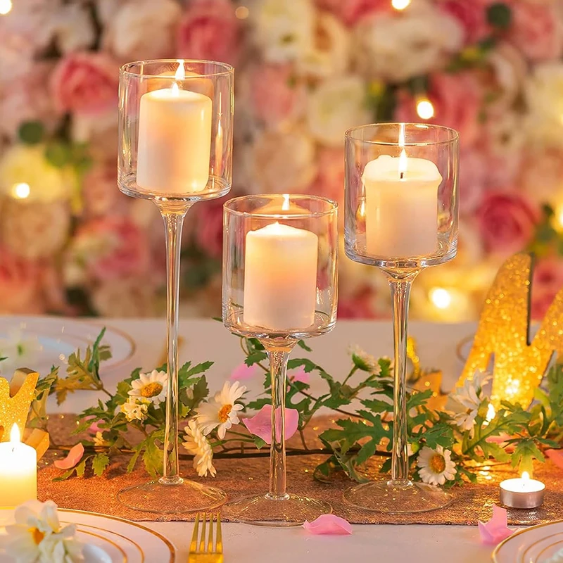 QHYK Juego De 6 Portavelas Votivas, Transparente Portavelas Con Velas De Té Blancas, Para Velas De Té/Pilar Velas, Decoración De Mesa, Boda, Cumpleaños, Creación De Velas Personalizadas