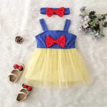

3-24 Months Baby Girls Summer Fairy Tale Princess Dress And Bow Headband Toddler Mesh Tutu Bow Snow White Princess Cosplay Dress