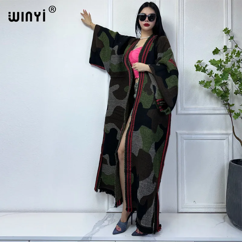 

WINYI winter coat Africa women camouflage colour Luxury Fur Loose OverCoat Thick Warm long down coat Middle East winter abaya