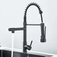 Rozin Black Spring Pull Down Kitchen Sink Faucet Deck Mounted Dual Spout Hot & Cold Water Mixer Tap Crane,Single Handle,SUS 304 2