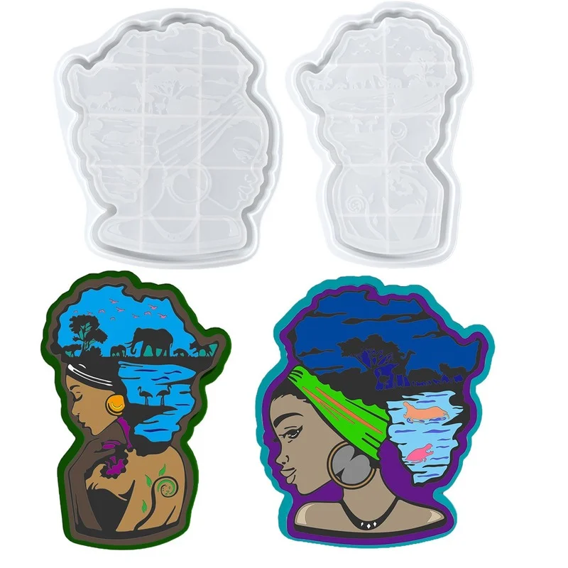 

Afro Woman Mirror Resin Tray Mold Afro Lady Girl Silicone Fruit Dish Molds Resin Casting DIY Jewelry BOX Home Decoration