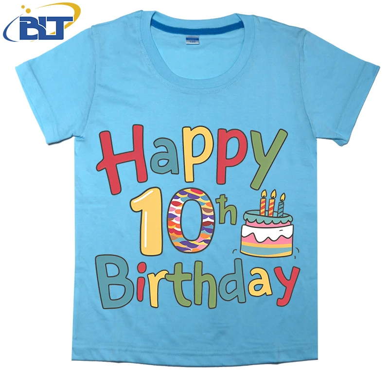 Happy 10th Birthday printed kids T-shirt, summer cotton short-sleeved casual top, suitable for both boys and girls 2