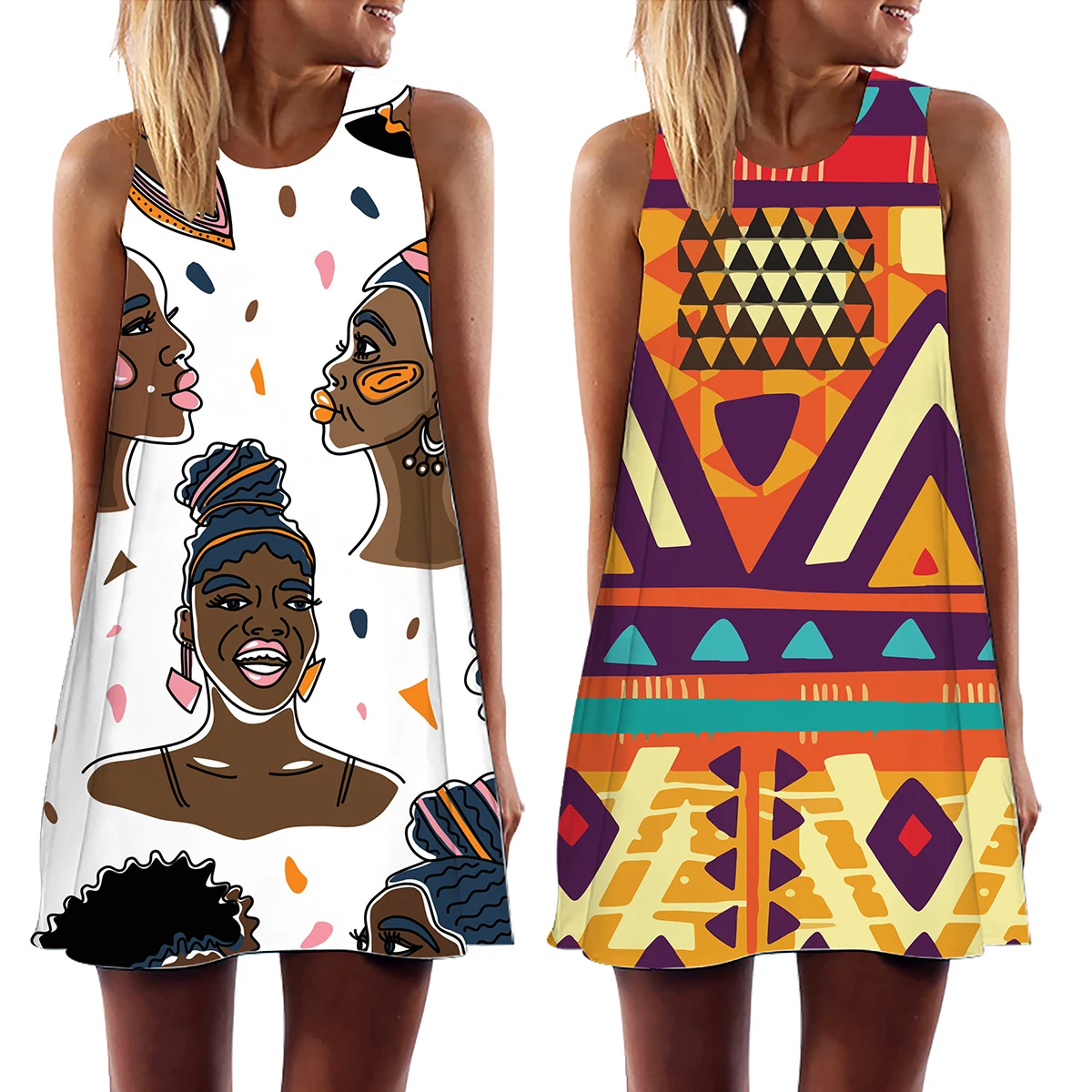 

Платье-мини женское с цветочным принтом, Пляжное повседневное свободное вечернее праздничное платье в африканском стиле, без рукавов, на лето