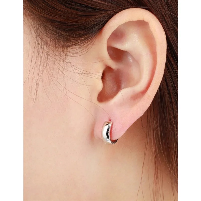 925 Sterling Silver Wide Circles Round Loop Small Huggies Hoop Earrings Jewelry for Men Women Children Girls Kids Gift Windshow