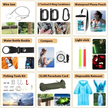Survival Kit,250Pcs Survival Gear First Aid Kit with Molle System Compatible Bag and Emergency Tent,Emergency Kit for Earthquake 6