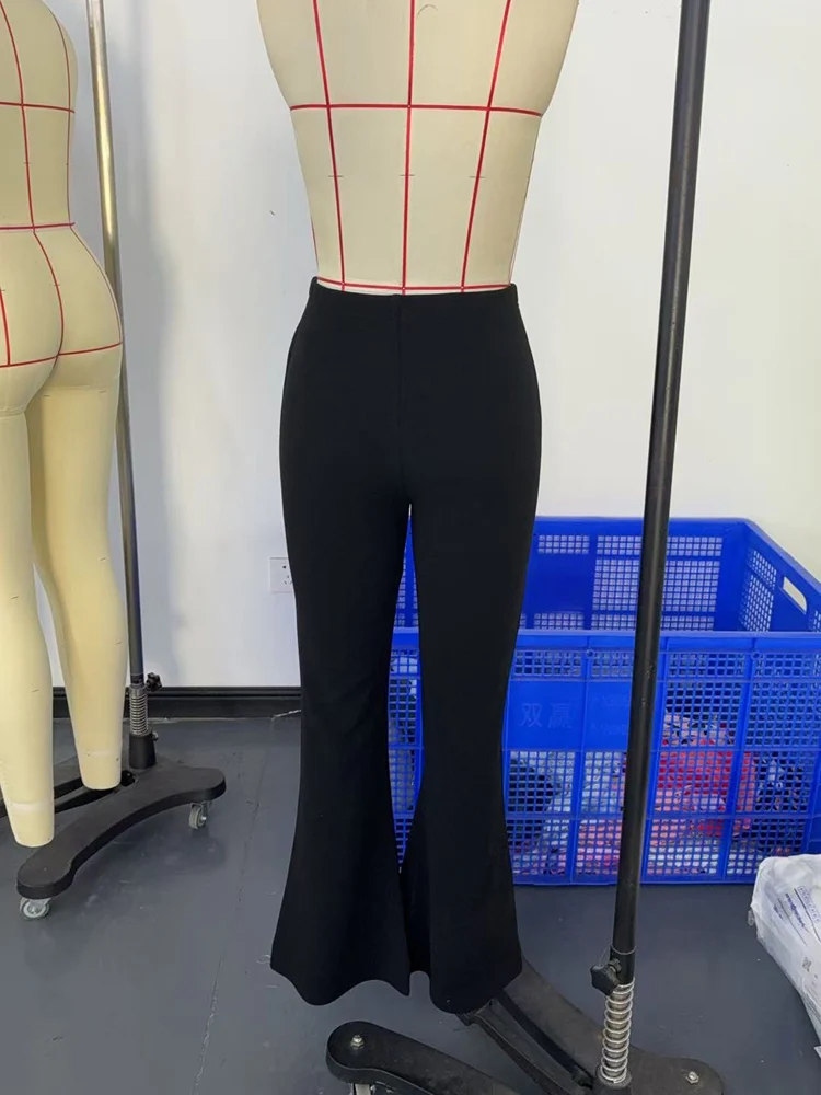 Women Black White Plaid Wide Leg Elastic Waist Vintage Flare Trousers