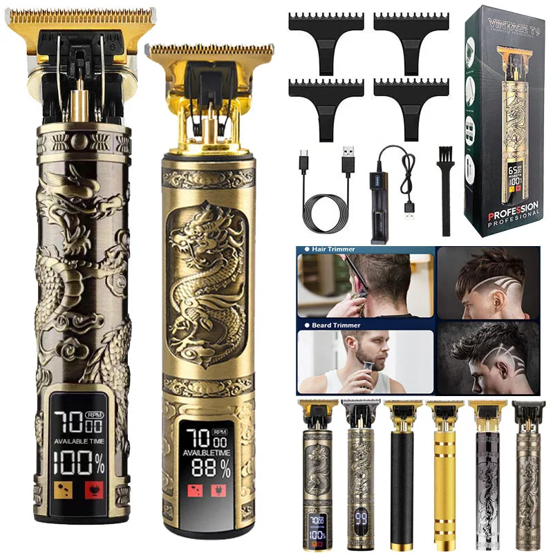 Vintage Lcd Display Metal Body Full Set Mens Beard Barber Shop Body Professional Electric Hair Cutting Shaving Finishing Machine