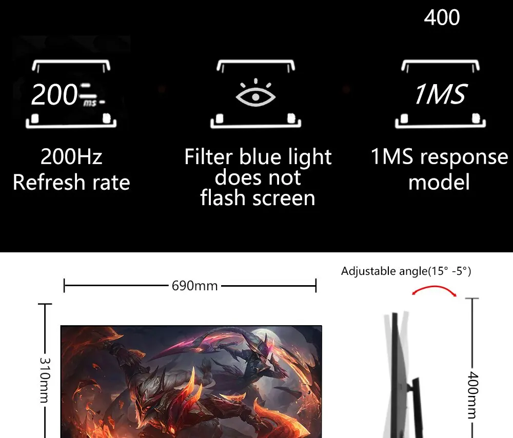 FYHXele 29 Inch Monitor 200Hz Wide Display 21:9 IPS WQHD Desktop LED Gamer Computer Screen Not Curved DP/2560*1080 14 S33d135164745428387586773cd79db4aU