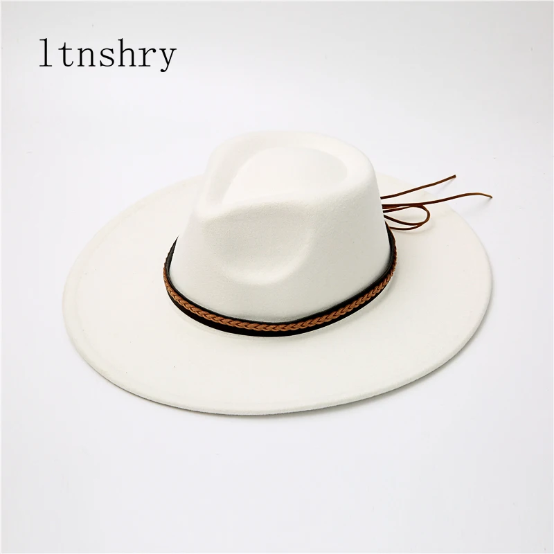 

New Quality Big edge wool Fedora Hat Women Men Imitation Wool Felt Hats with Metal Chain Decor Panama Fedoras Chapeau Sombrero