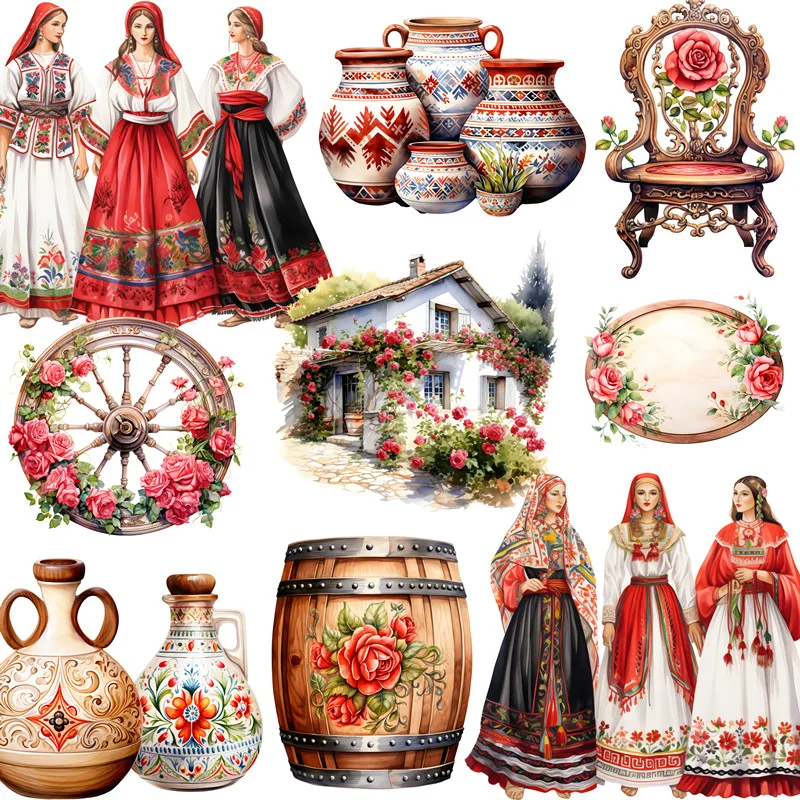 

20Pcs/Pack Bulgarian Style Sticker DIY Craft Scrapbooking Album Junk Journal Decorative Stickers