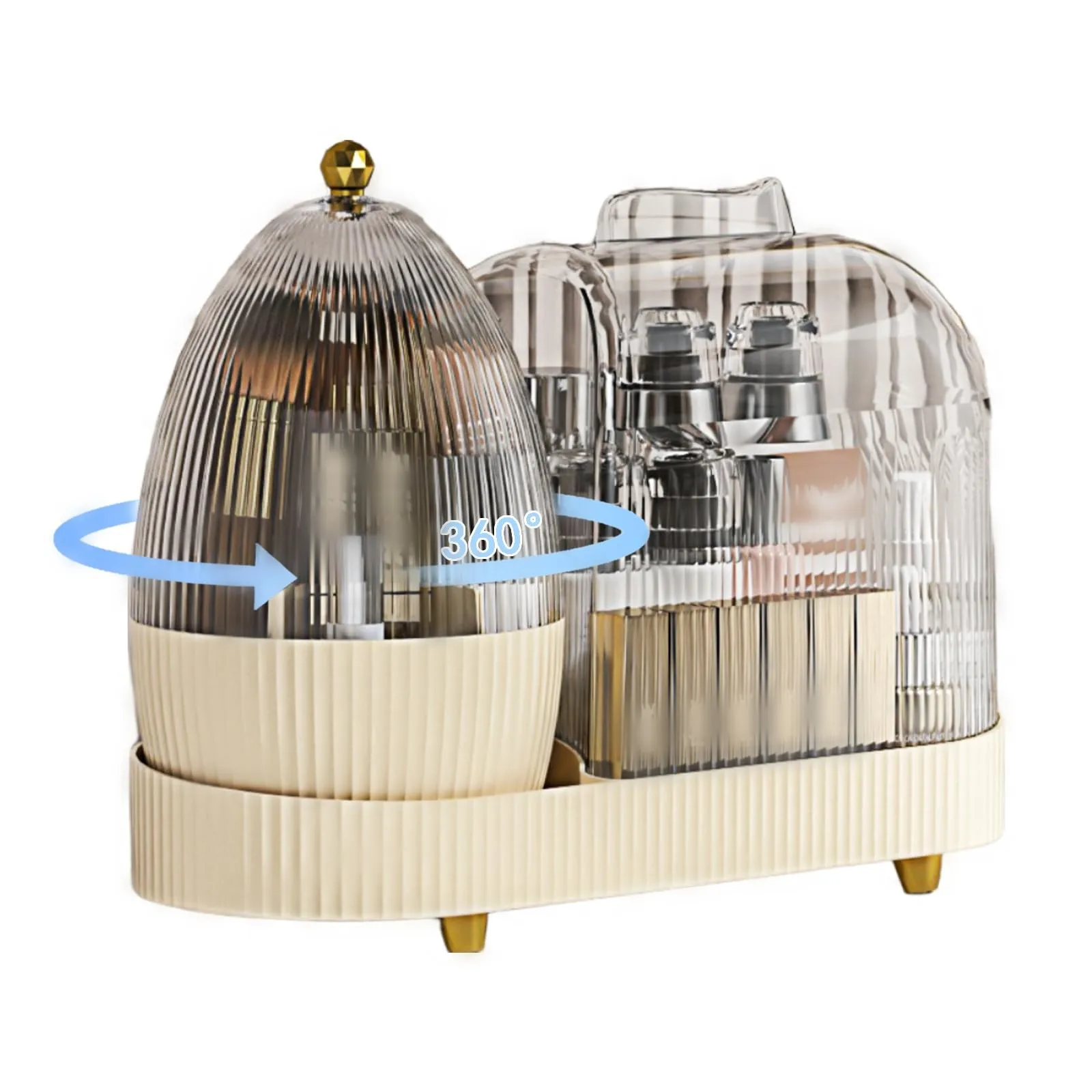 Rotating Makeup Organizer for Vanity with Brush Holder, Large Cosmetic Desktop Storage Box Lotions Display Cases, Spinning 3