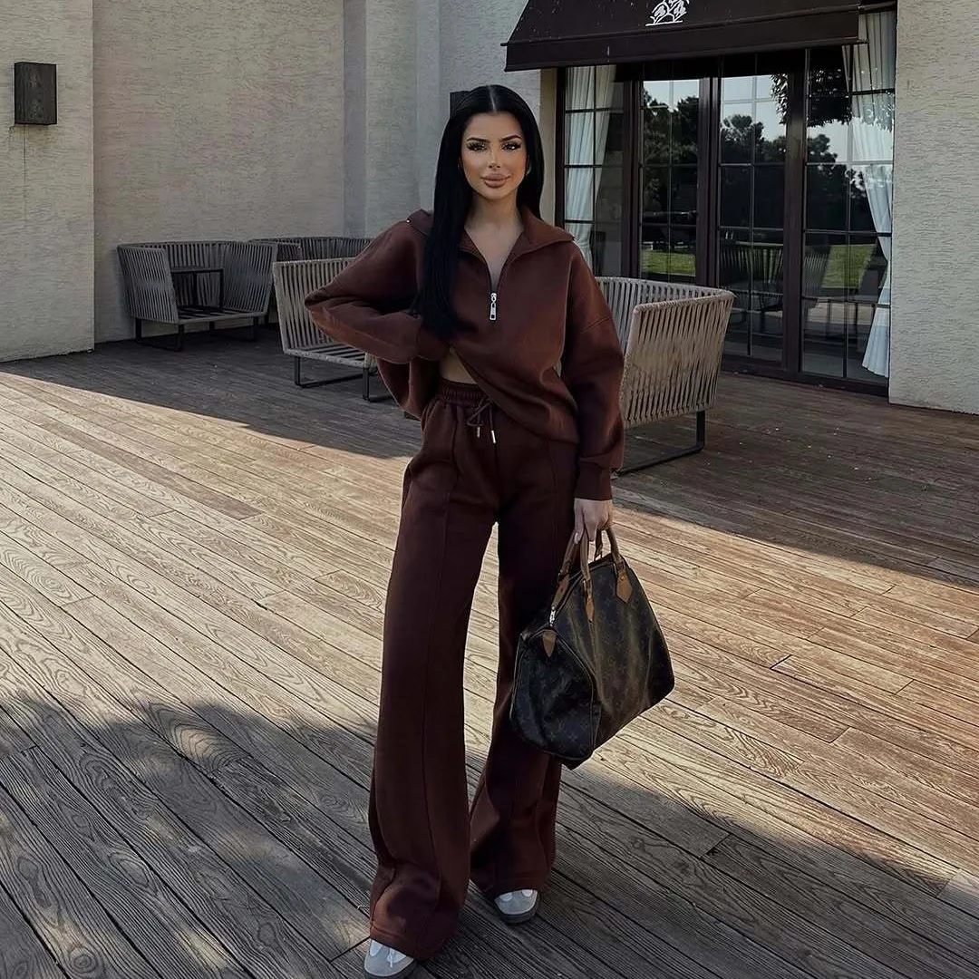 Autumn Women's Tracksuit With Zipper Oversize Hoodie Casual Two Piece Set Women Classic Sports Trouser Suits Women 2025 Outfits