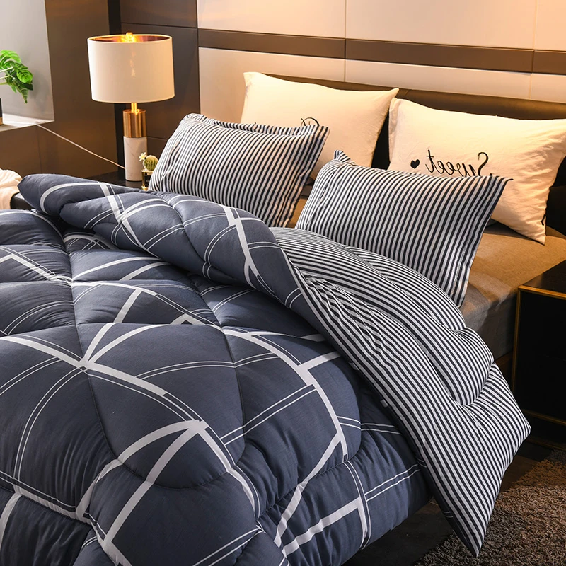 

Colorful Thicken Duvet With Stuffing Patchwork Quilt Warm Winter Bed Cover Grey Bedset 220*240, 150*200 Winter Thicken Comforter